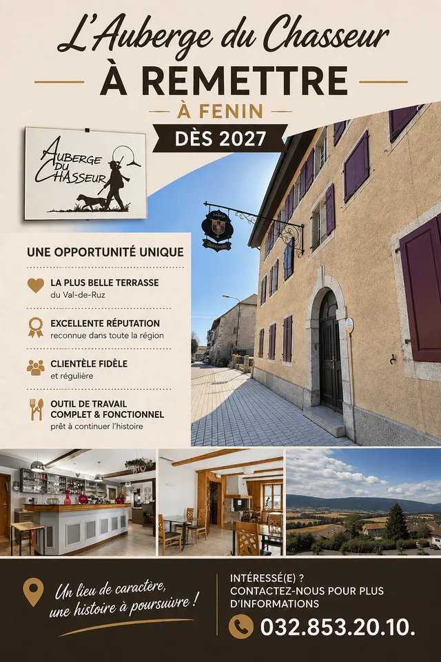 L'Auberge du Chasseur – Café-Restaurant à reprendre à Fenin