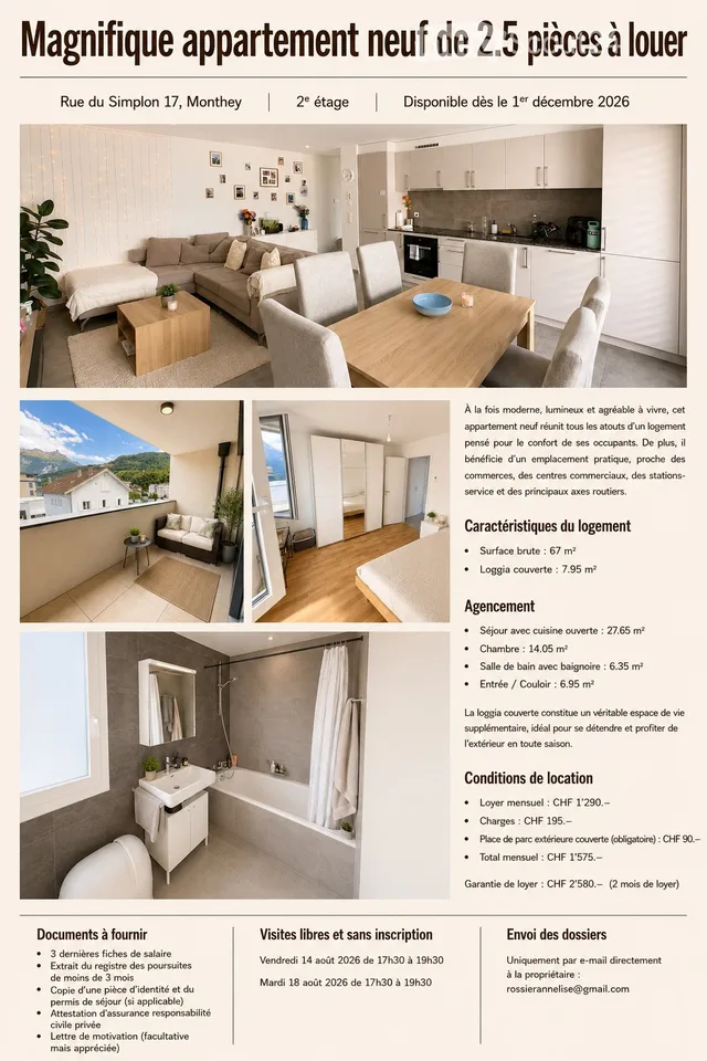 Beautiful new 2.5-room apartment for rent