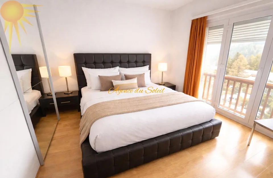 À louer à la saison d'hiver : Bel appartement 2.5 pièces au bord du golf 18 trous et parking devant l'immeuble !
