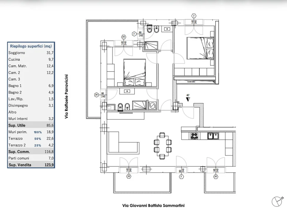 NEW Three-room apartment 7th floor with terraces in Milan