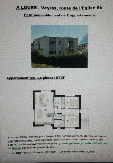 For rent in Veyras, 3.5-room apartments NEW