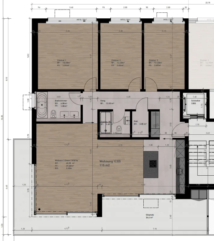 Moderne 4.5-Zimmerwohnung mit grosser Terrasse in Binningen