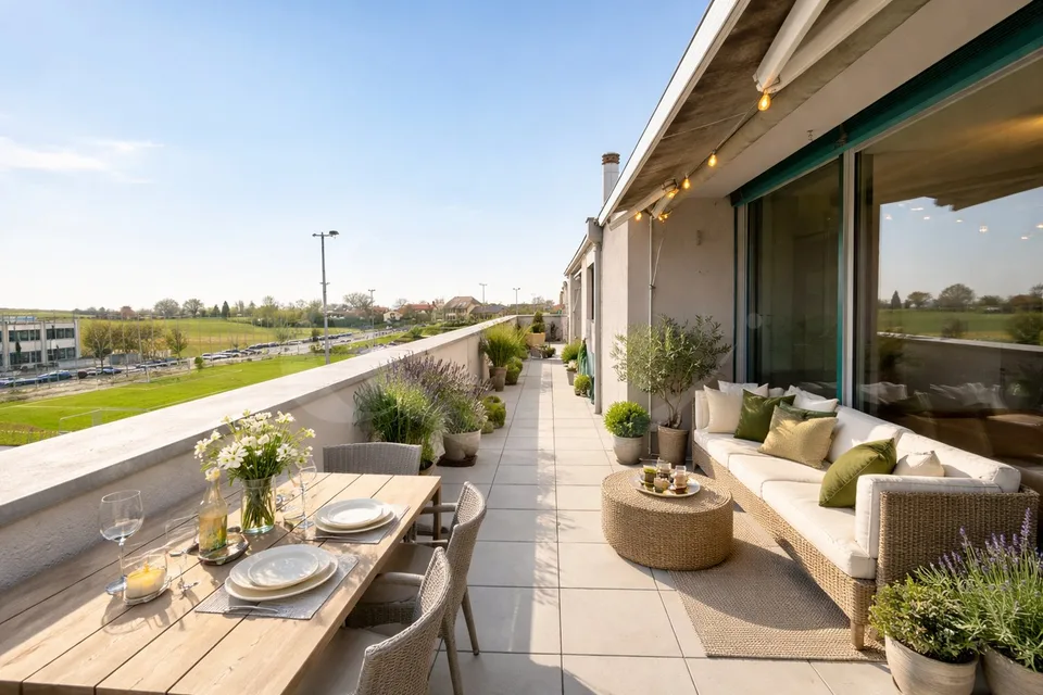 Exclusive attic occupying the entire floor with vast terrace in the heart of Perly