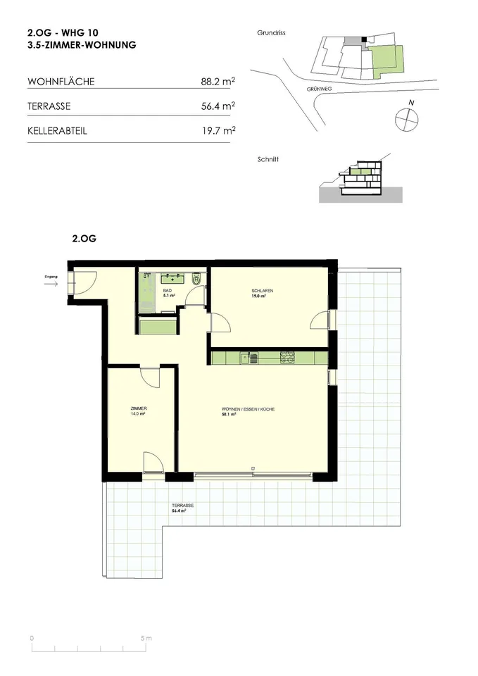 Privileged location - modern 3.5 room apartment with large 2-sided terrace