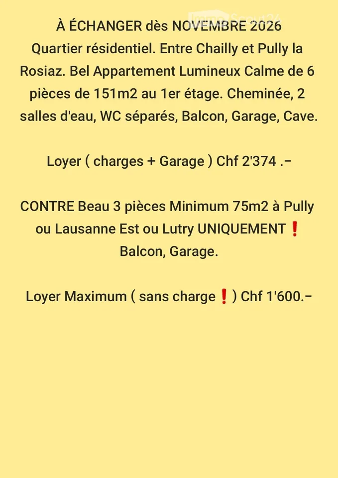 UNIQUEMENT ÉCHANGE - Reprise de Bail Dès NOVEMBRE 2026