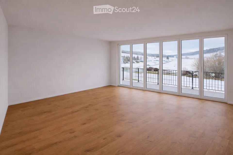 Newly built semi-detached house with a view, garden, and plenty of space, first occupancy in Niederdorf