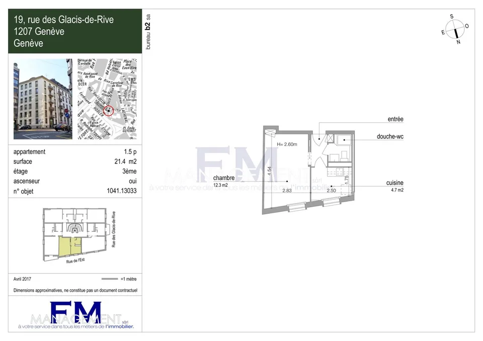 Stadtzentrum, Rue Glacis-de-Rive, 1,5 Zimmer im 3. Stock