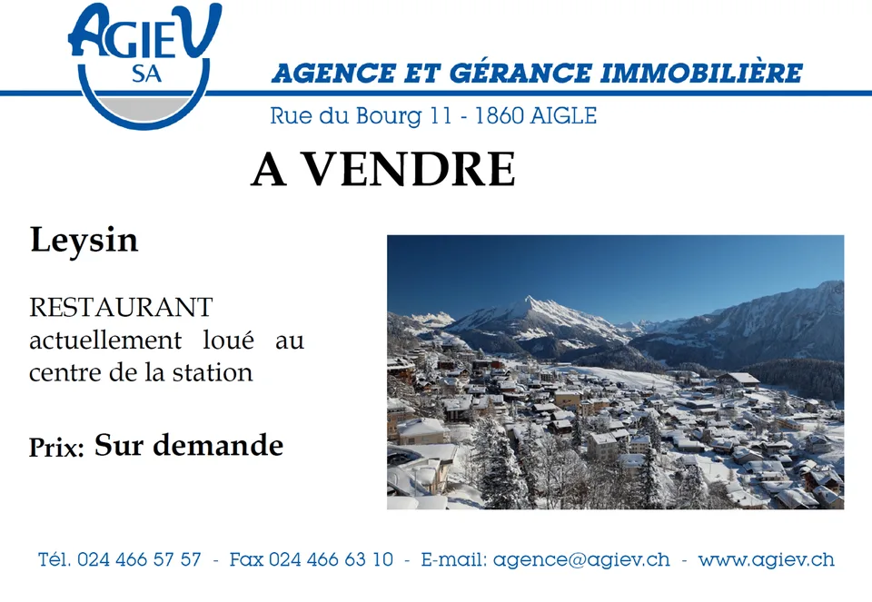 RESTAURANT actuellement loué au centre de Leysin