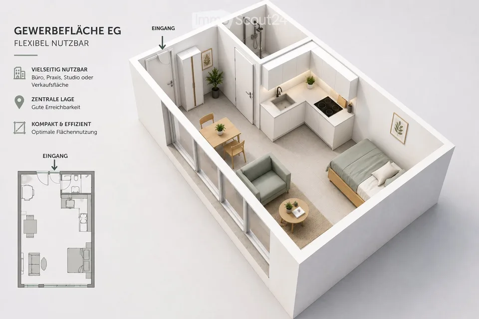 Gewerbe Raum oder Option möblierte Wohnung