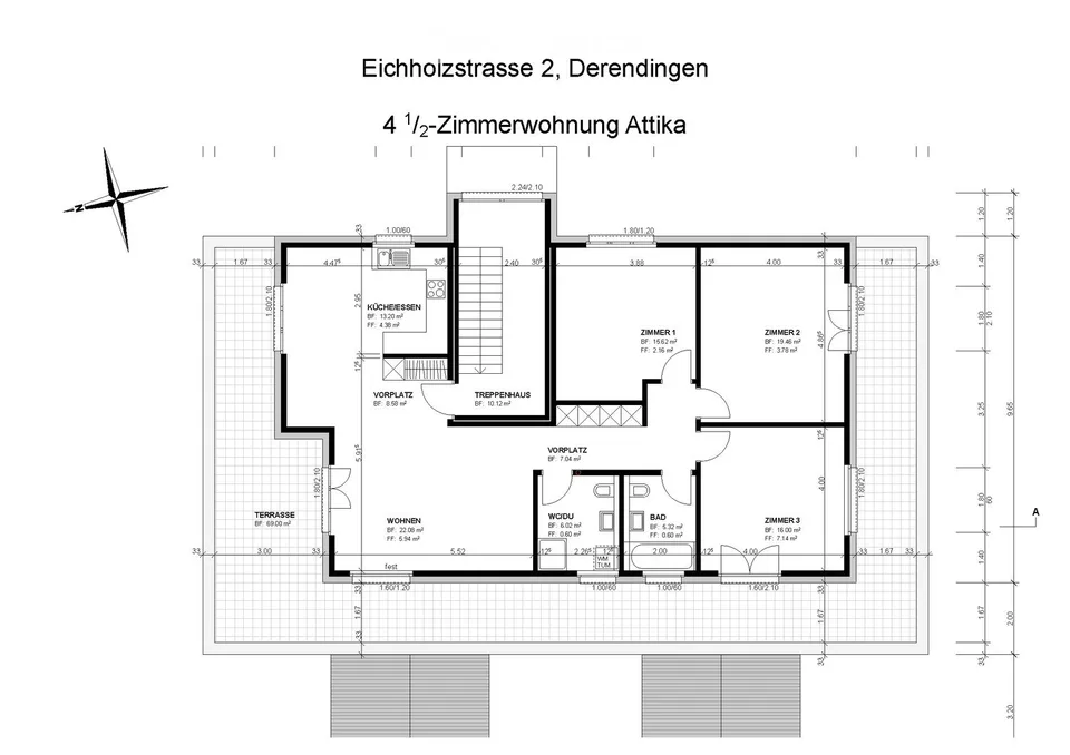 Attika-Wohnung: Grosse Zimmer, eigene WM / Tumbler, Terrasse (70m2)