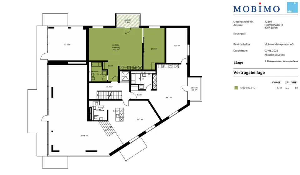 Modern 2.5-room apartment on the 1st floor for rent by arrangement