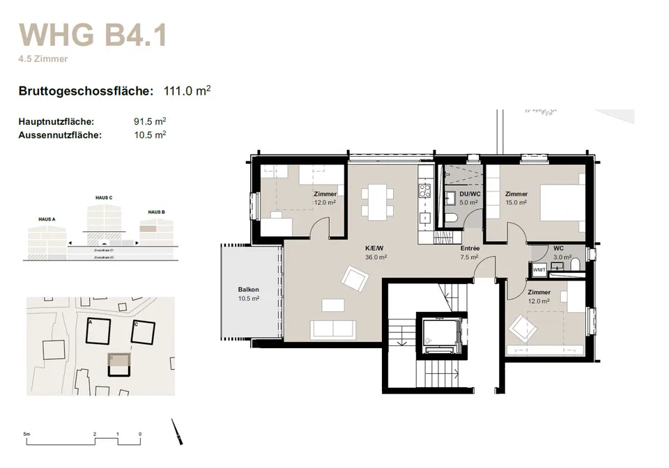 4.5-Zimmerwohnung zur Miete (Erstbezug): Neubau Hasol im Zentrum von B