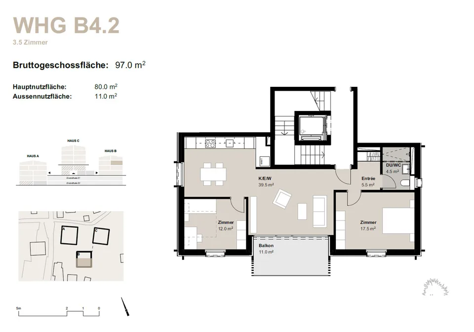 3.5-room apartment for rent (first occupancy): New building Hasol in the center of B