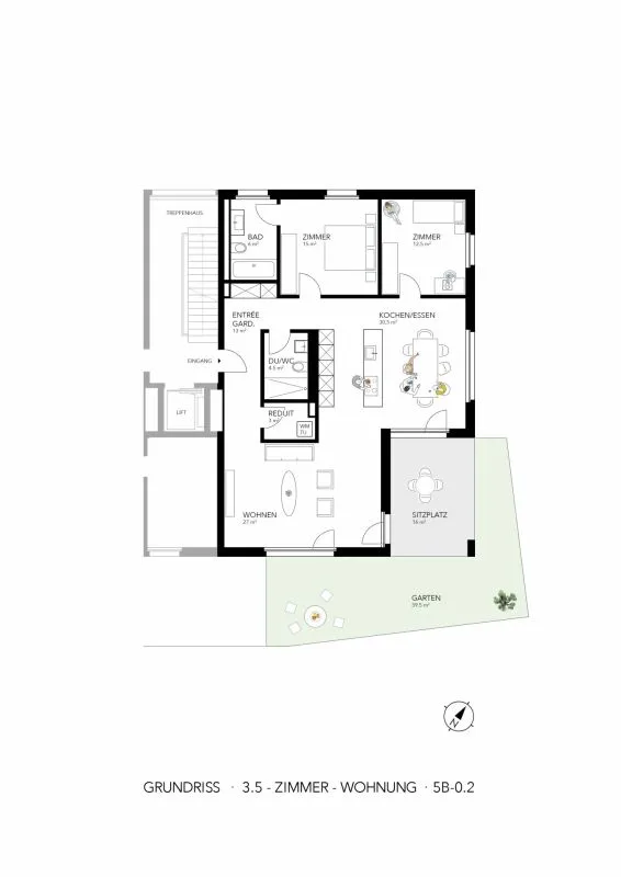 Occupation élégante - appartement de jardin 3,5 pièces avec espace de détente et espace vert