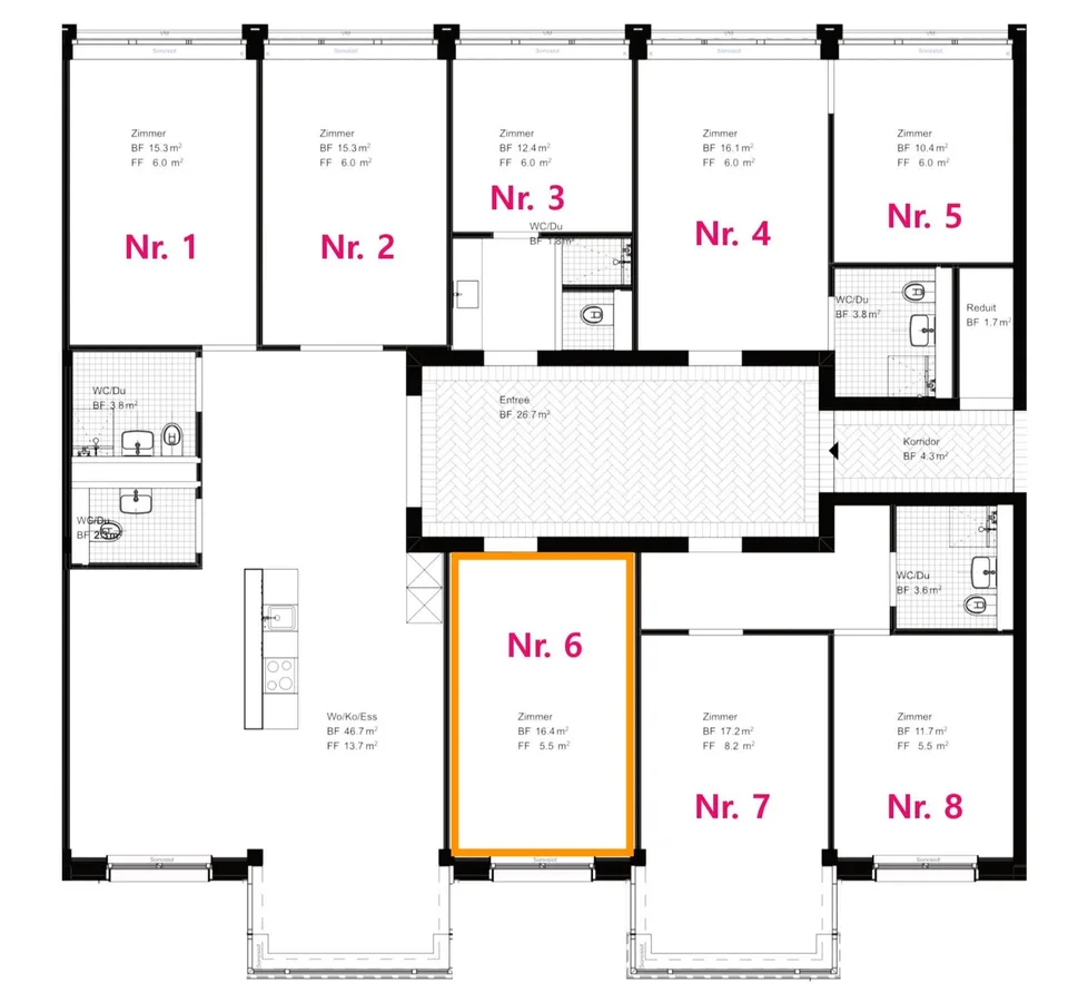 Chambre à partager avec accès balcon dans la coopérative de logement LeNa