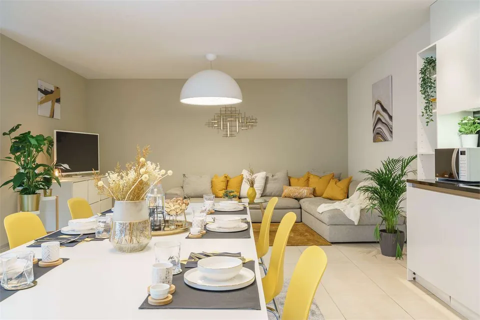 Elegantes 3.5-Zimmer-Wohnung mit Mobiliar und Blick auf den Monte San Salvatore