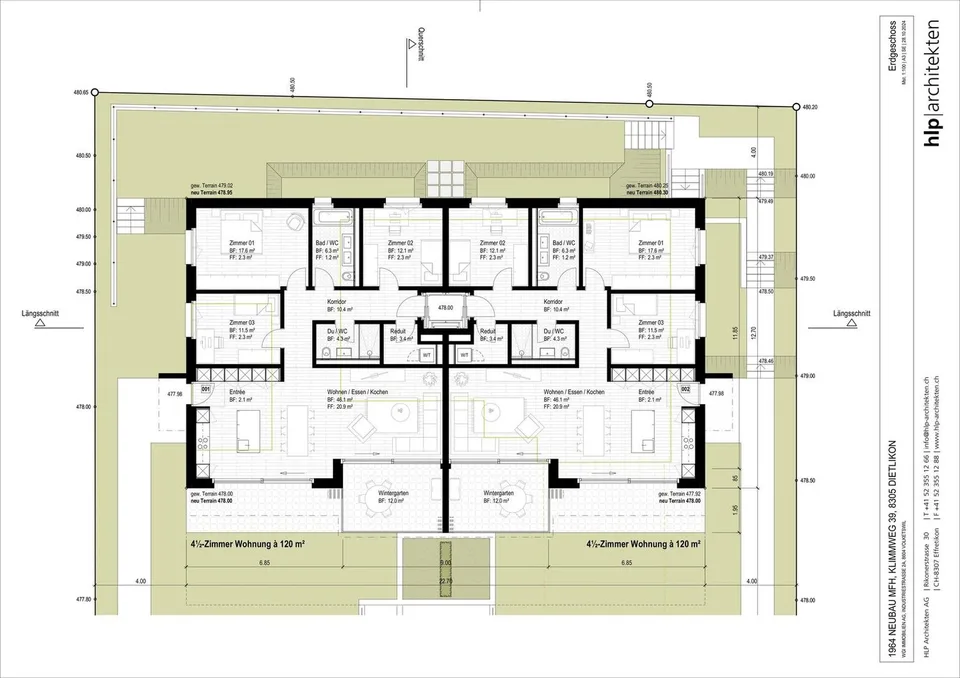 Appartement neuf de 4,5 pièces de haute qualité avec jardin d'hiver au rez-de-chaussée