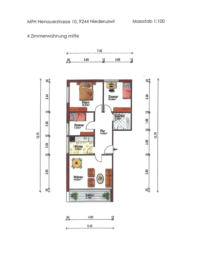 moderne und zentral gelegene 4-Zimmer-Wohnung mit Balkon und Lift im Haus