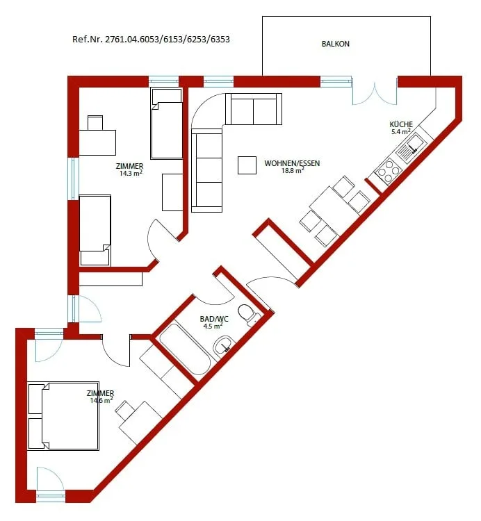 Wohnung mit aussergewöhnlichem Grundriss!
