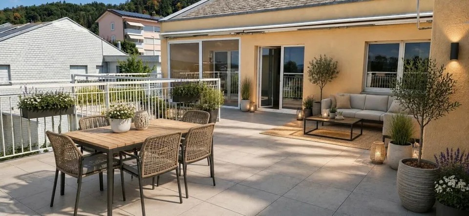 Appartement en attique de rêve (maisonette) avec grande terrasse+balkon et soleil du soir