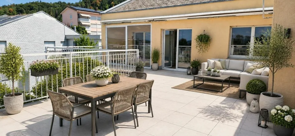 Appartement en attique de rêve (maisonette) avec grande terrasse+balkon et soleil du soir