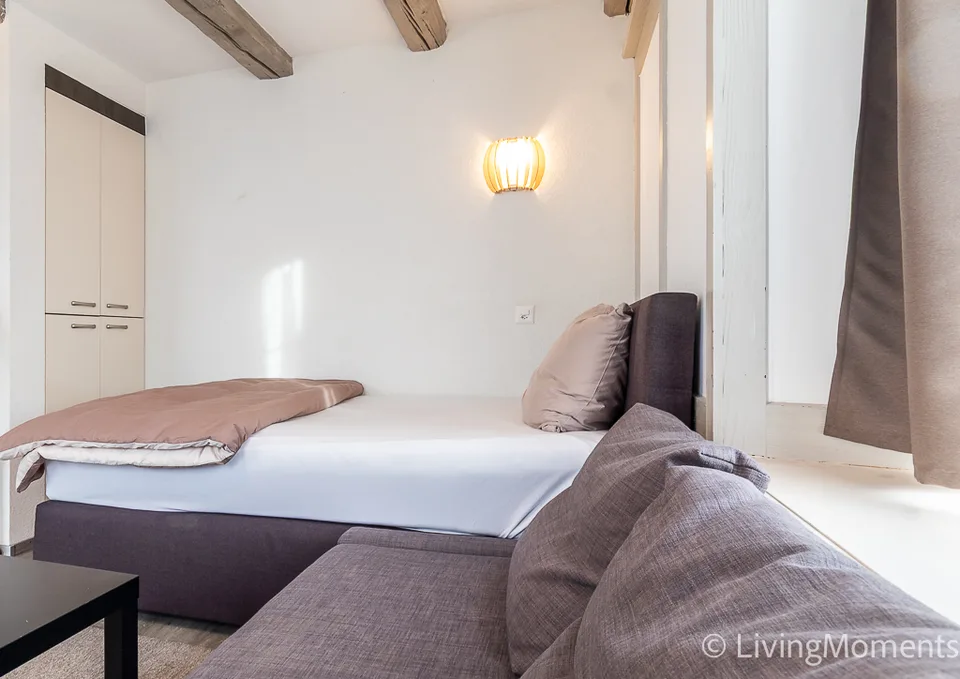 Furnished 1-room apartment with outdoor seating area