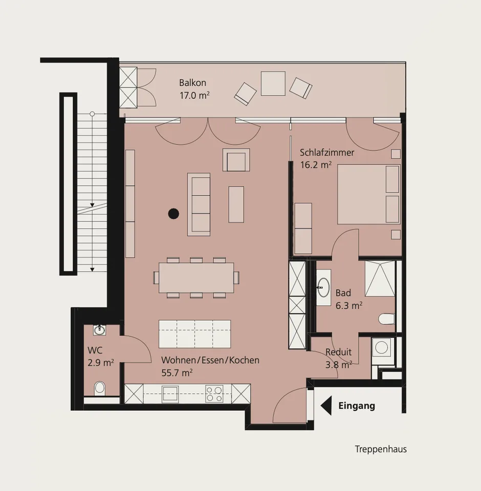 Appartement spacieux 2.5 pièces dans le quartier Postareal Baden avec balcon de 17 m²