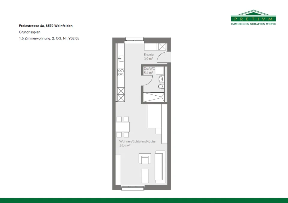 Appartement 1.5 pièces pour célibataires et étudiants dans le centre-ville