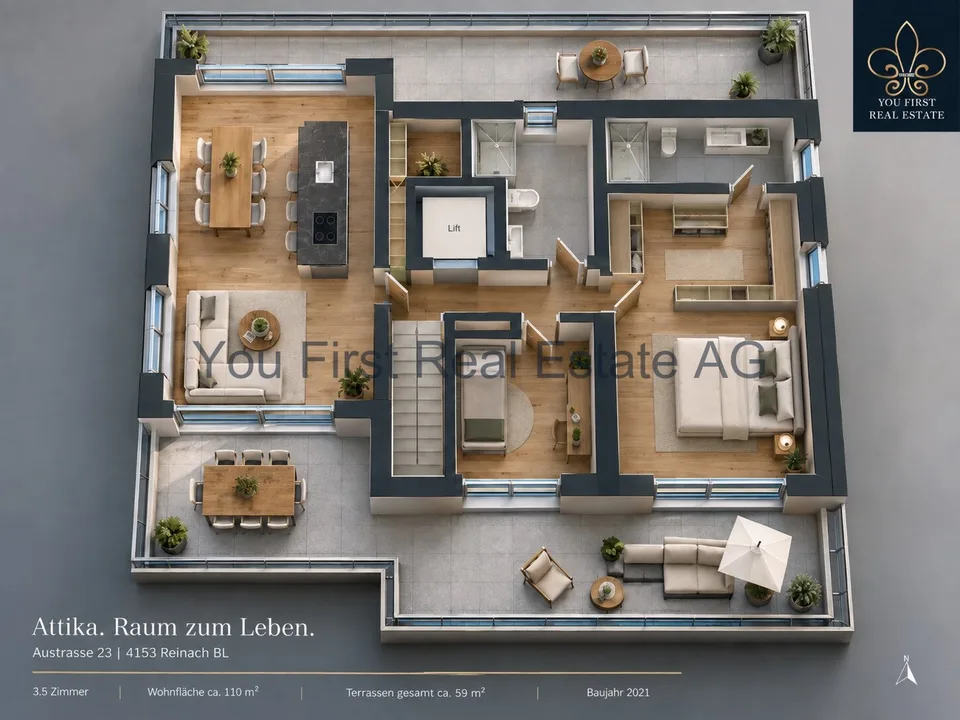 Appartement en attique de 3,5 pièces neuve avec terrasse spacieuse tout autour – photo 8 sur 11
