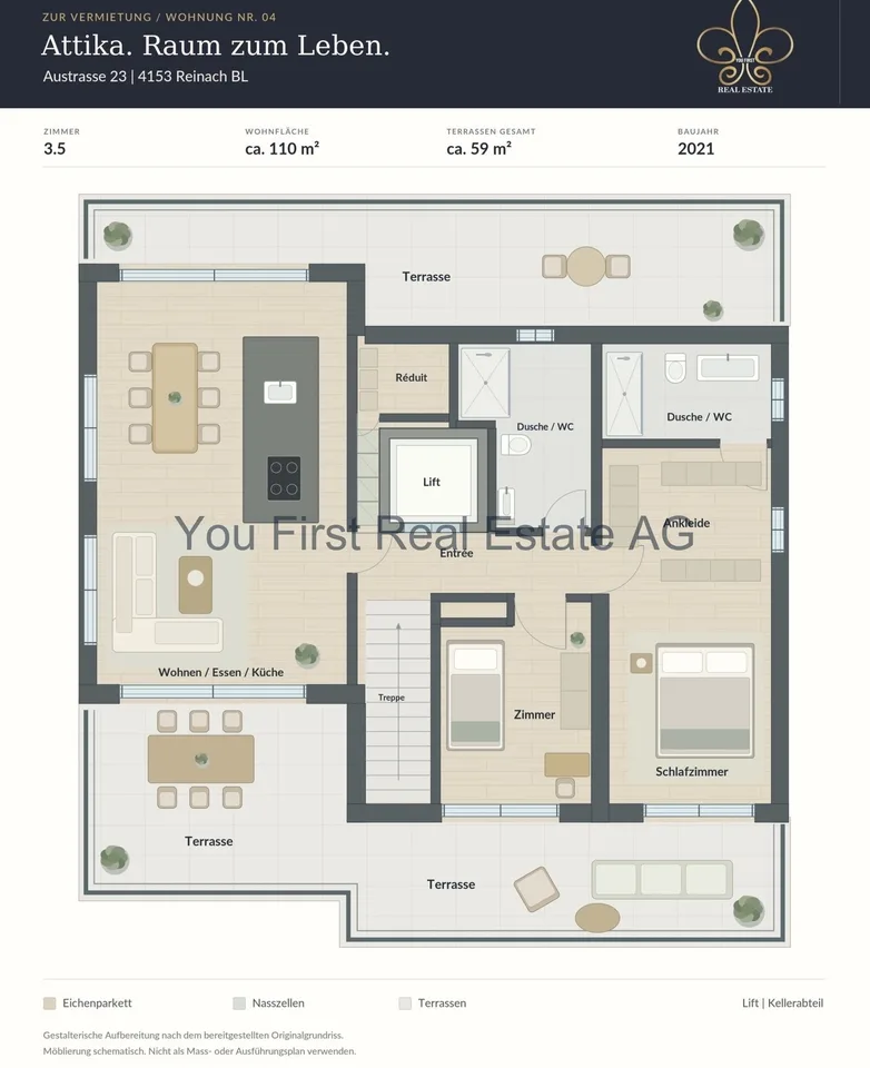Appartement en attique de 3,5 pièces neuve avec terrasse spacieuse tout autour – photo 9 sur 11