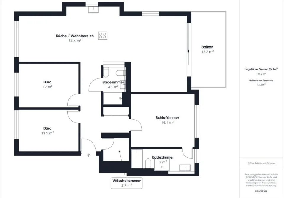 Appartement moderne 4.5 pièces avec 113 m², balcon & 2 salles de bains, sous-locataire à partir du 01.11.2026