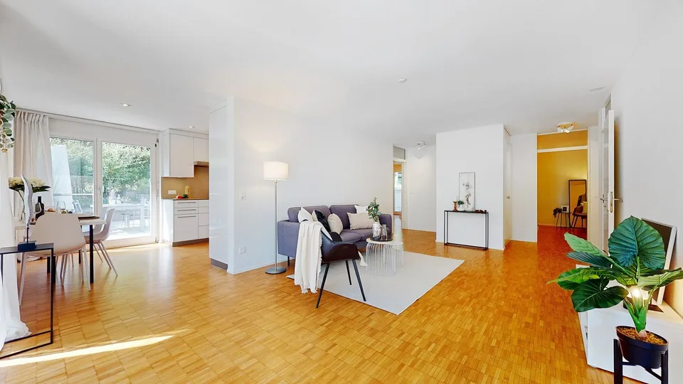 Appartement de jardin beau 4.5 pièces avec place de parking dans le garage souterrain