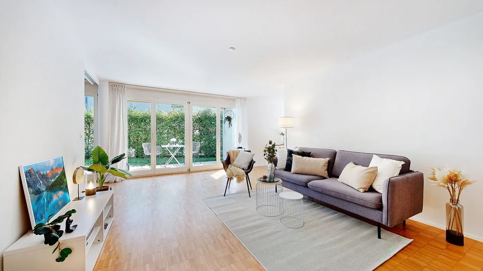 Appartement de jardin beau 4.5 pièces avec place de parking dans le garage souterrain