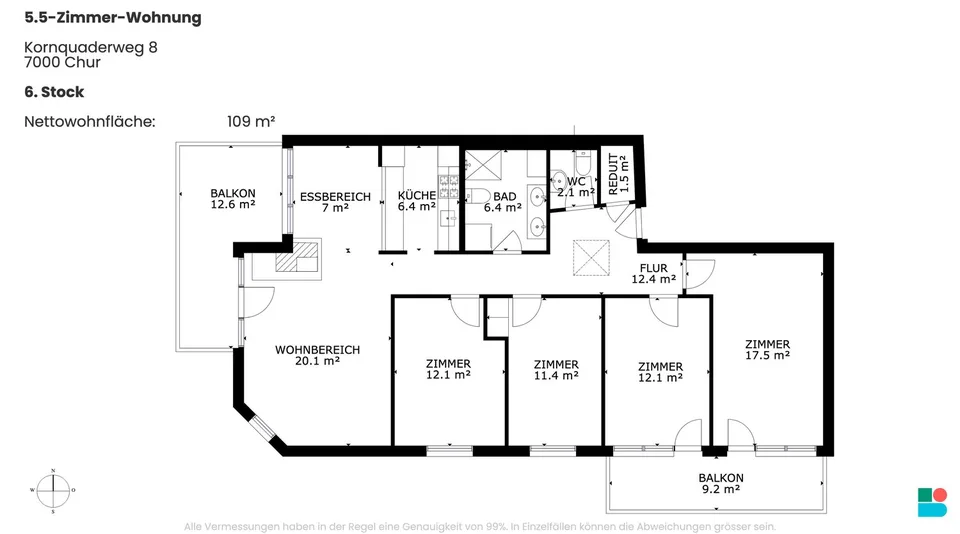 Schöne 5.5-Zimmer-Wohnung im obersten Stock an zentraler Lage in Chur – Foto 9 von 9