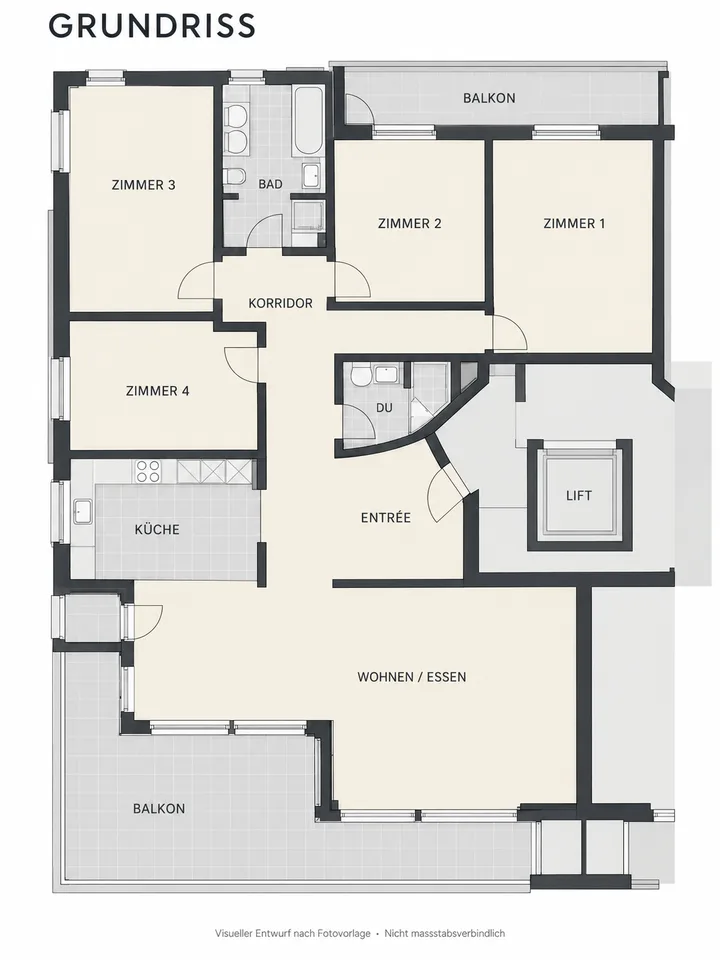 Ampio appartamento di 5½ locali con balcone angolare di 33 m² e vista sulla campagna circostante – foto 5 di 5