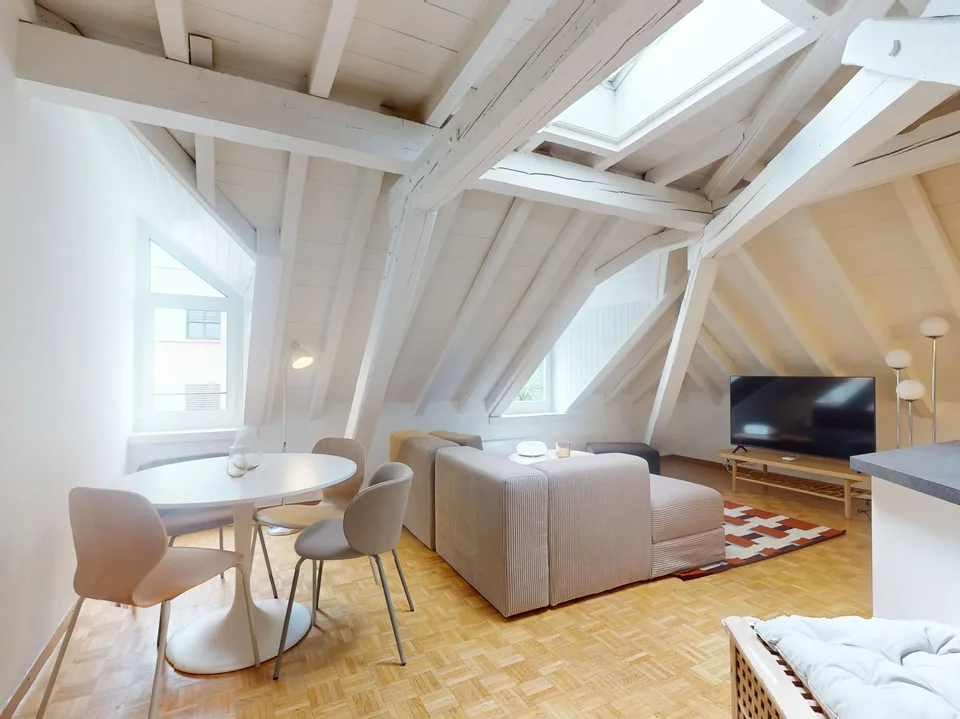 Charming furnished 1-bedroom apartment under the roof with exposed beams – Servette, Geneva – photo 2 of 10