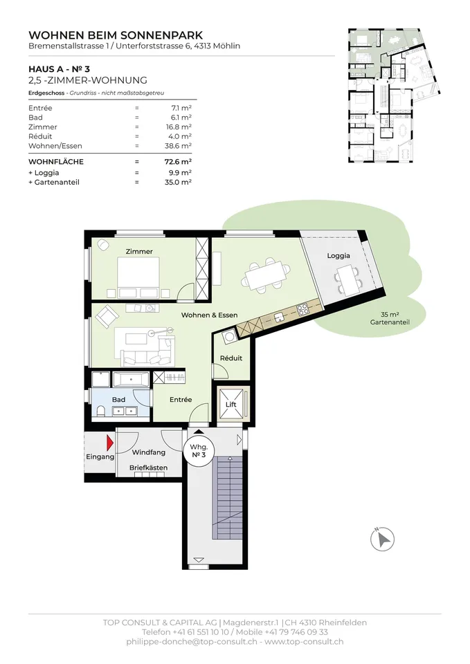 Appartamento moderno di 2,5 locali (73 m2) al piano terra con loggia e giardino privato – foto 7 di 7