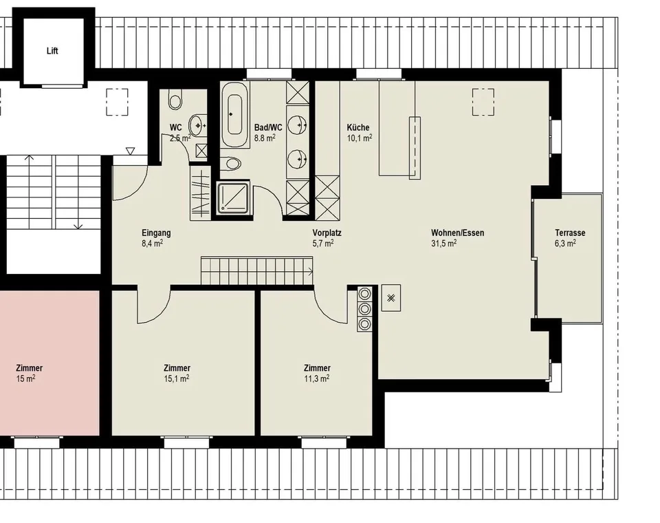 Grosszügige 4.5-Zimmer-Dachwohnung mit Galerie und zwei Balkone – Foto 9 von 10