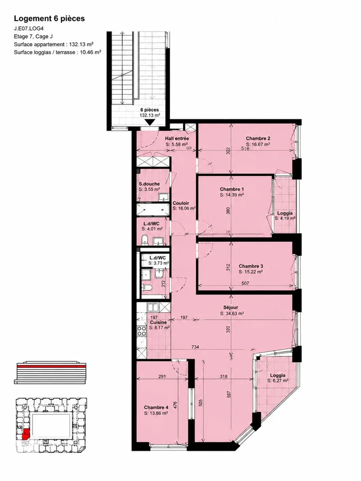 6 Zimmer 132 m2, 7. Etage, 4 Schlafzimmer, 2 Balkone, Blick auf Salève – Foto 13 von 13