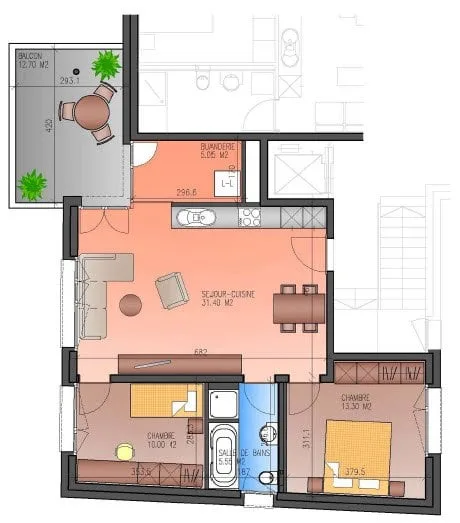 Helles 2.5-Zimmer-Wohnung 54m2 Chippis – Foto 5 von 5