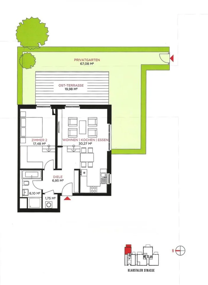 Stilvolle 2.5-Zi.-Wohnung mit eigenem Garten und Garagenplatz – Foto 2 von 4