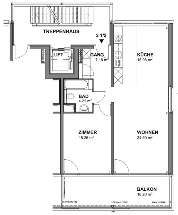 2½ ZI-WOHNUNG IN ZÜRICH - KREIS 9, MÖBLIERT, TEMPORÄR – photo 5 sur 5