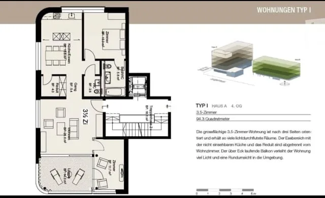 Appartement 3,5 pièces à Münchenstein avec vue – photo 2 sur 5