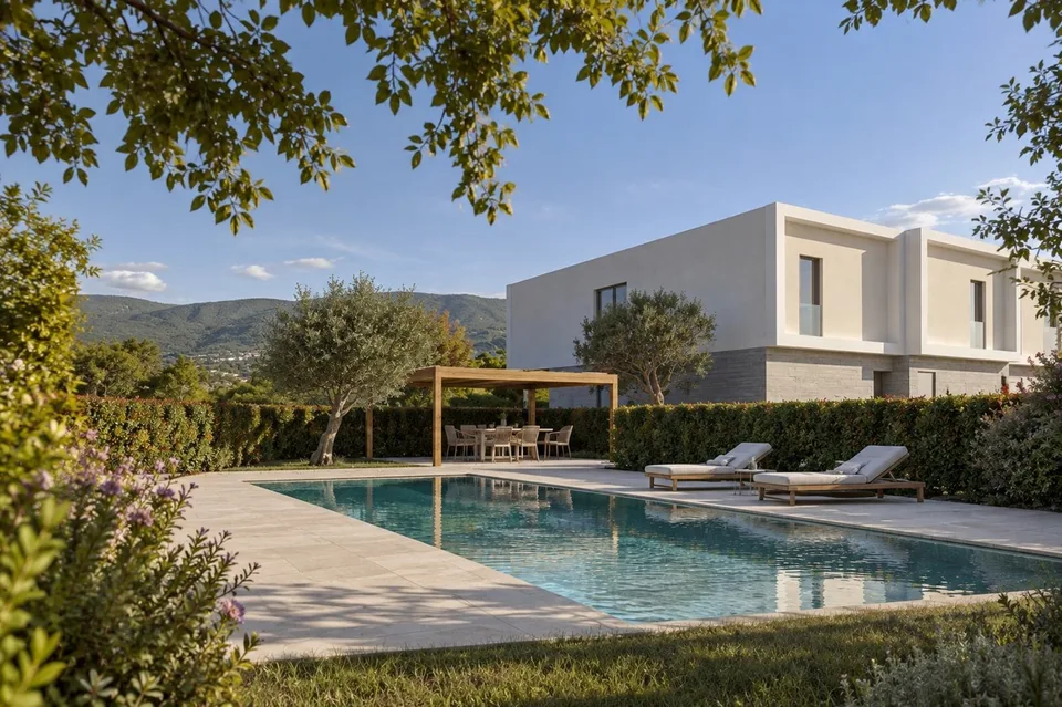 Nouvelle maison mitoyenne 4,5 avec jardin privé, terrasse et piscine – photo 2 sur 9