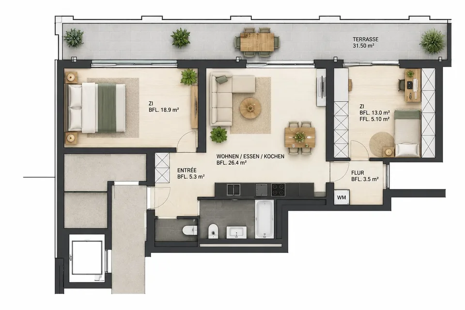 3.5-Zimmer-Attikawohnung in Zug mit zwei Terrassen und Seesicht – Foto 14 von 14