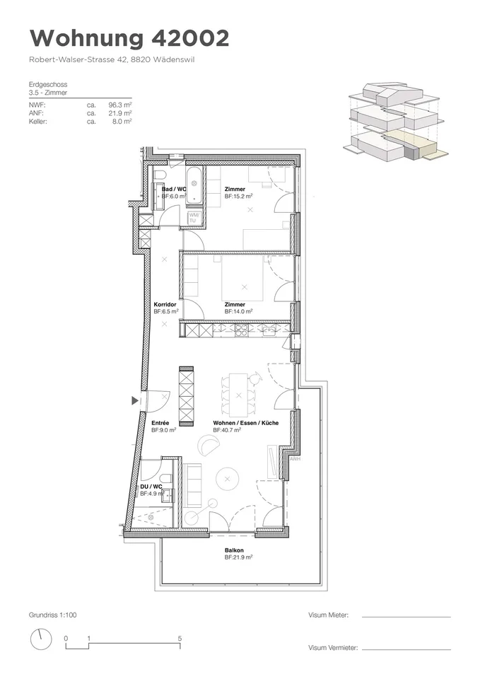 Attraktive 3.5-Zimmer-Wohnung mit Balkon und Gartensitzplatz – Foto 8 von 9