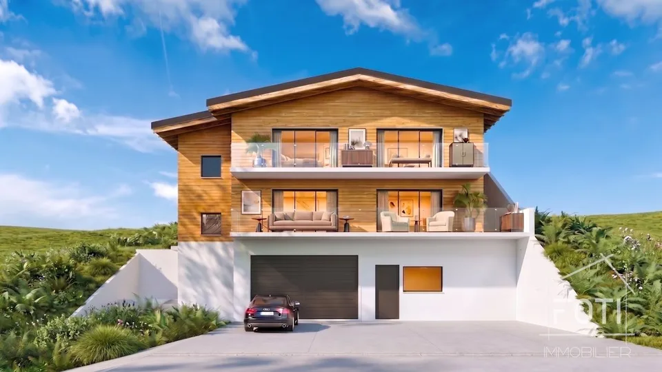 Grand chalet de 5,5 pièces avec sous-sol et garage double, sur plan avec toutes les finitions au gré du preneur.
