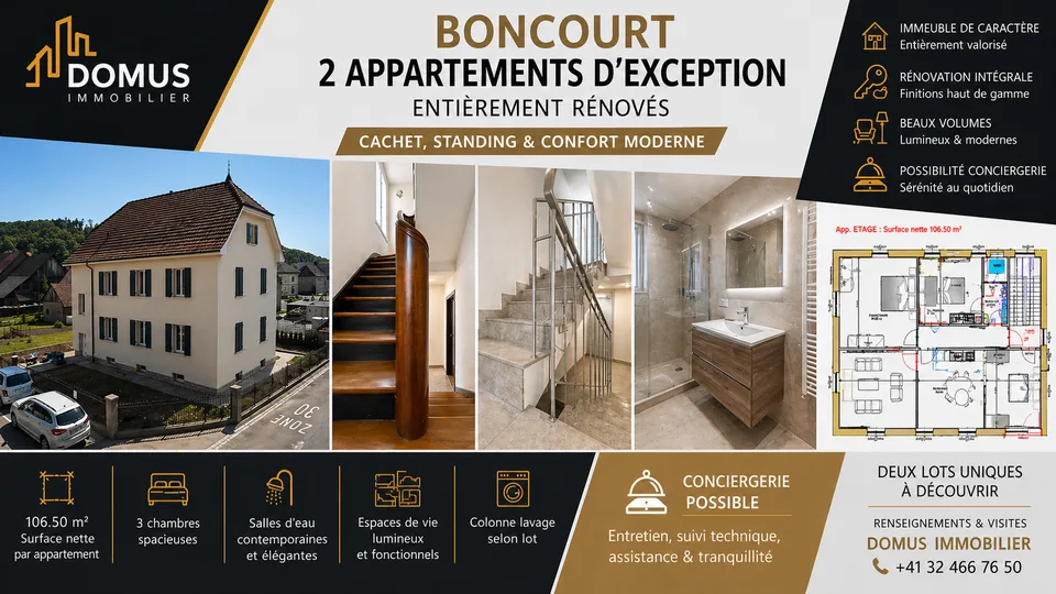 BONCOURT ? Appartements d'exception entièrement rénovés | Dès 106 m² | Cachet & standing