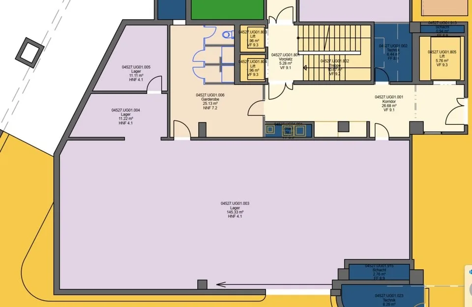 Grand espace de stockage à Oerlikon avec salle d'eau et vestiaire