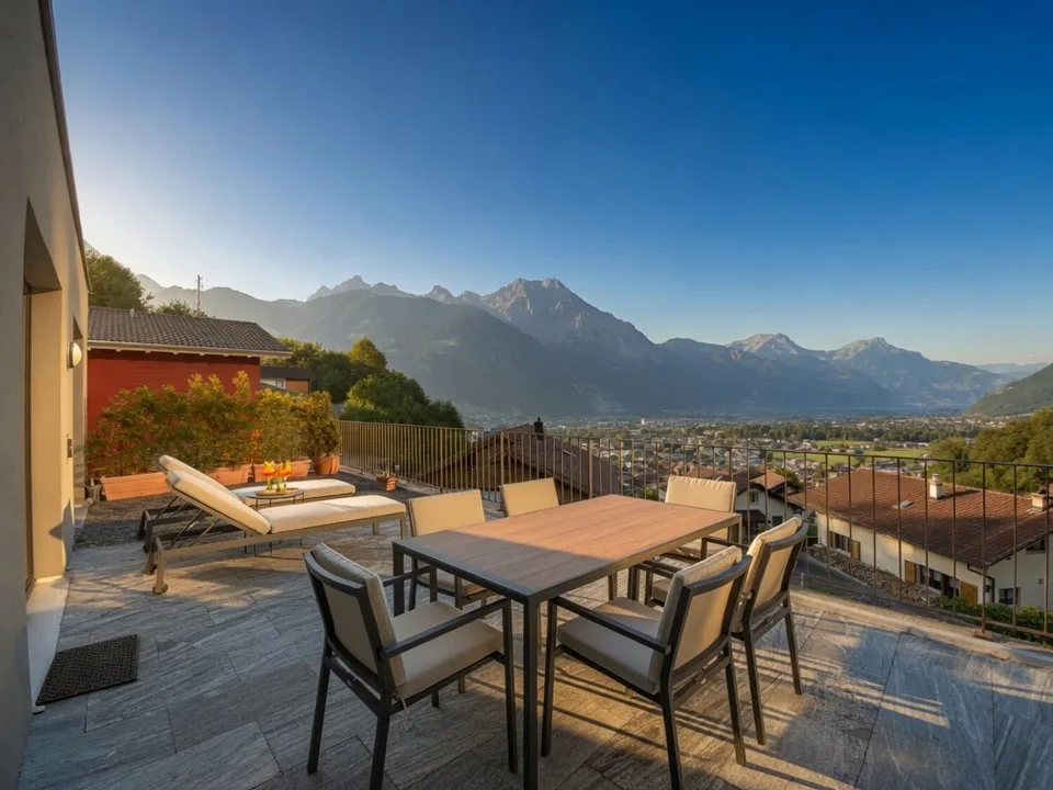 Maison de designer avec vue sur le lac et panorama alpin